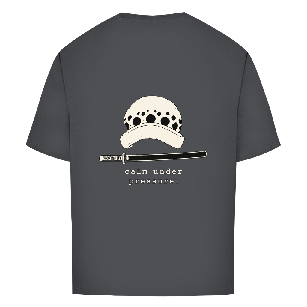 FORVYN Oversize-T-Shirt „CALM UNDER PRESSURE“ in Charcoal – Rückansicht.