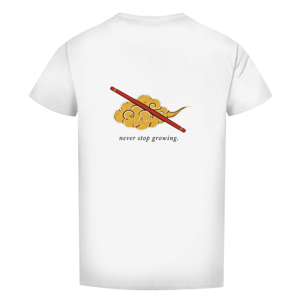 FORVYN T-Shirt mit normalem Schnitt „KEEP GROWING“ in Weiß – Rückansicht.