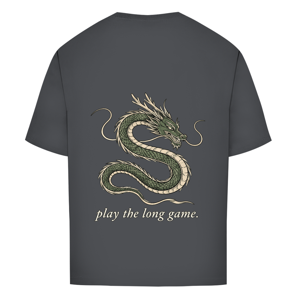 FORVYN Oversize-T-Shirt „LONG GAME“ in Charcoal – Rückansicht.
