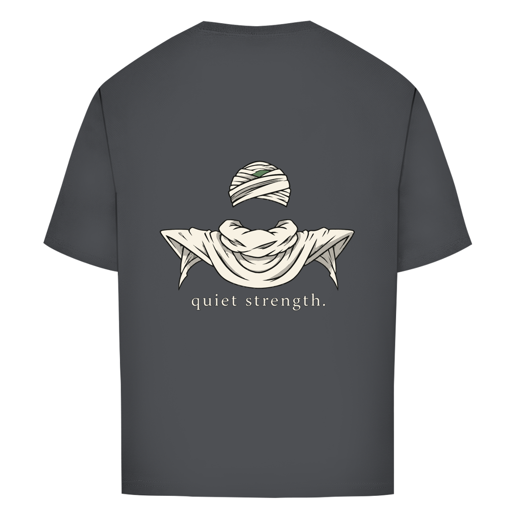 FORVYN Oversize-T-Shirt „QUIET STRENGTH“ in Charcoal – Rückansicht.