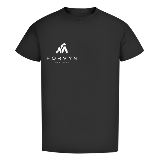 FORVYN T-Shirt mit normalem Schnitt „BRAVE HEART“ in Schwarz – Vorderansicht.
