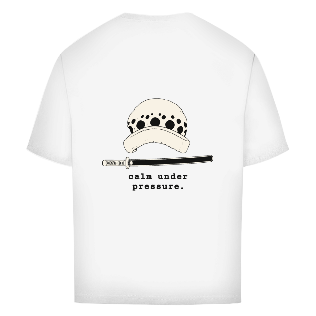 FORVYN Oversize-T-Shirt „CALM UNDER PRESSURE“ in Weiß – Rückansicht.