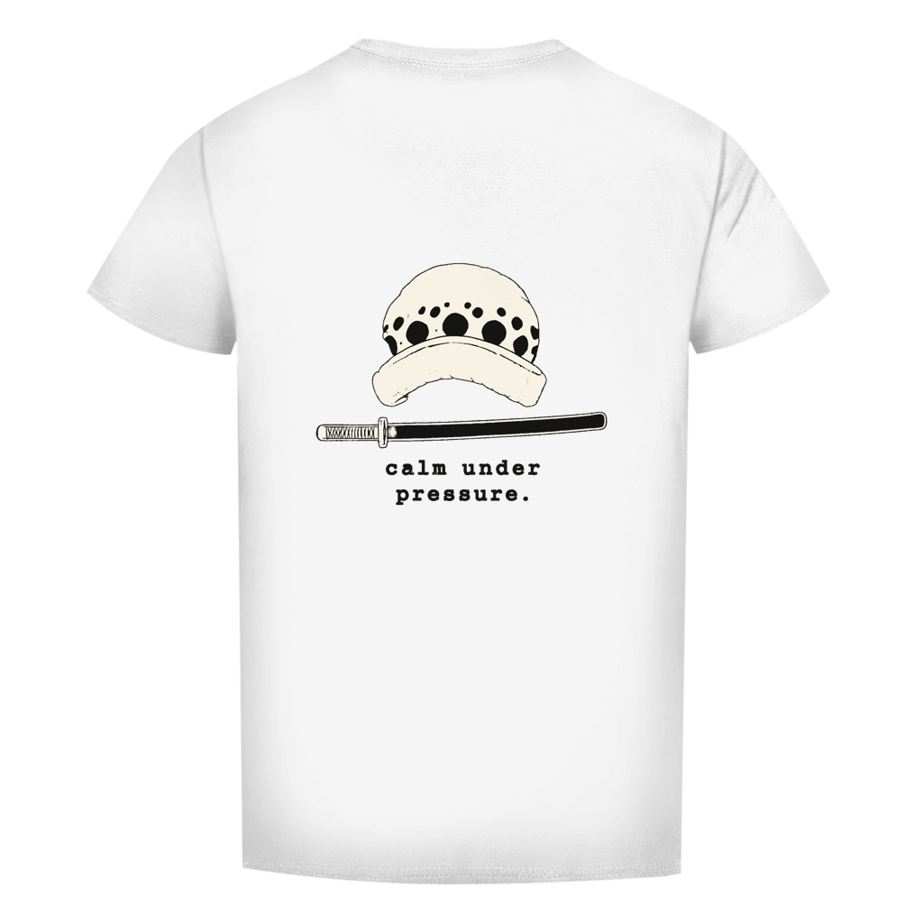 FORVYN T-Shirt mit normalem Schnitt „CALM UNDER PRESSURE“ in Weiß – Rückansicht.