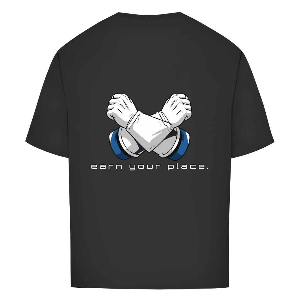 FORVYN Oversize-T-Shirt „EARN YOUR PLACE“ in Schwarz – Rückansicht.