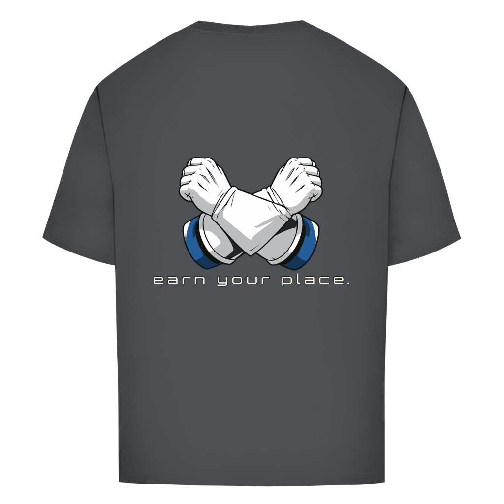 FORVYN Oversize-T-Shirt „EARN YOUR PLACE“ in Charcoal – Rückansicht.