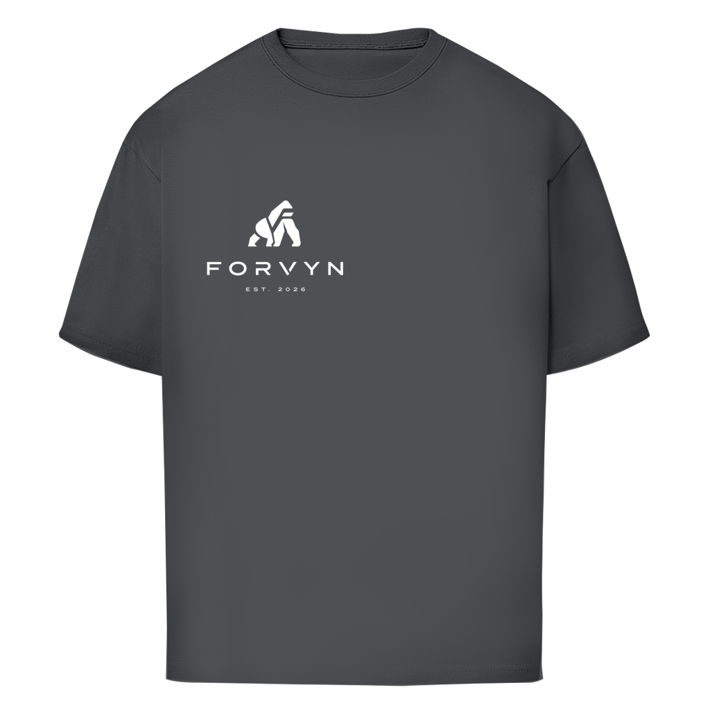 FORVYN Oversize-T-Shirt „EARN YOUR PLACE“ in Charcoal – Vorderansicht.