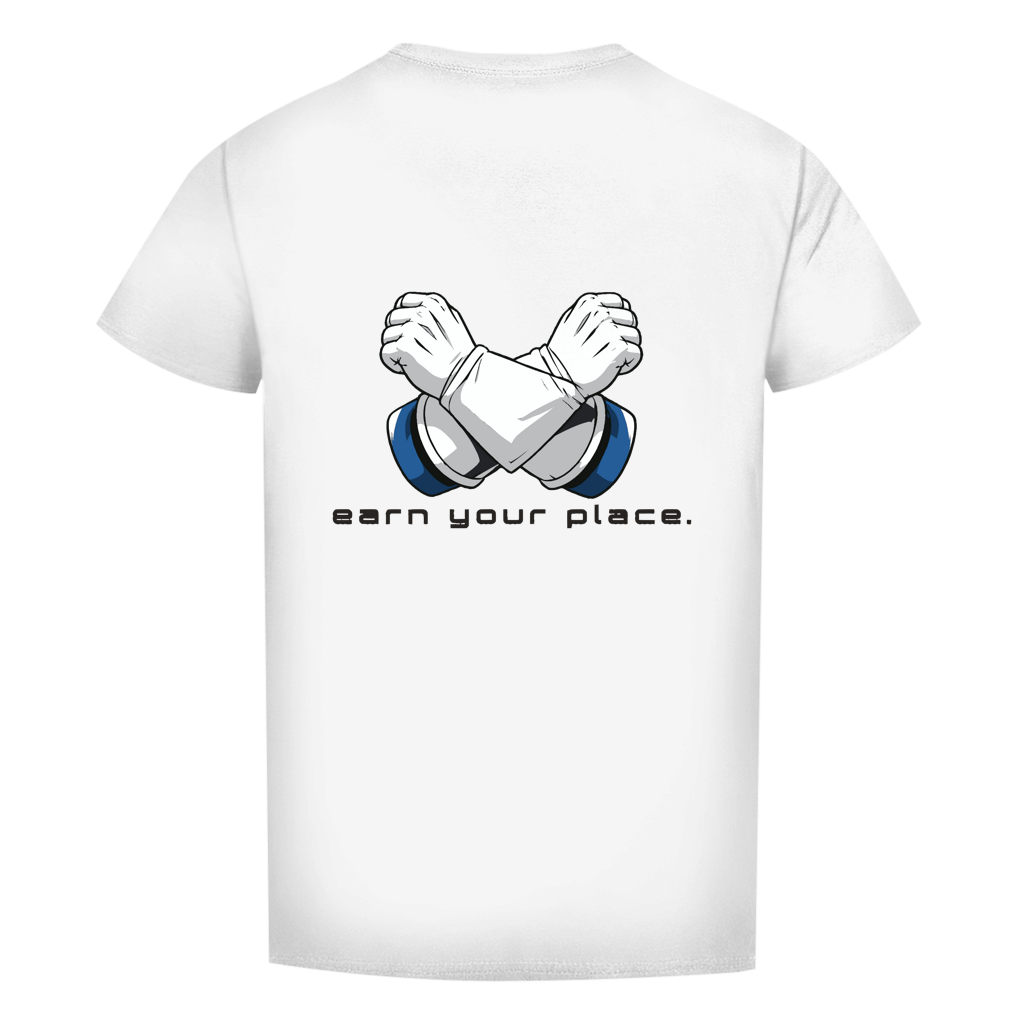 FORVYN T-Shirt mit normalem Schnitt „EARN YOUR PLACE“ in Weiß – Rückansicht.