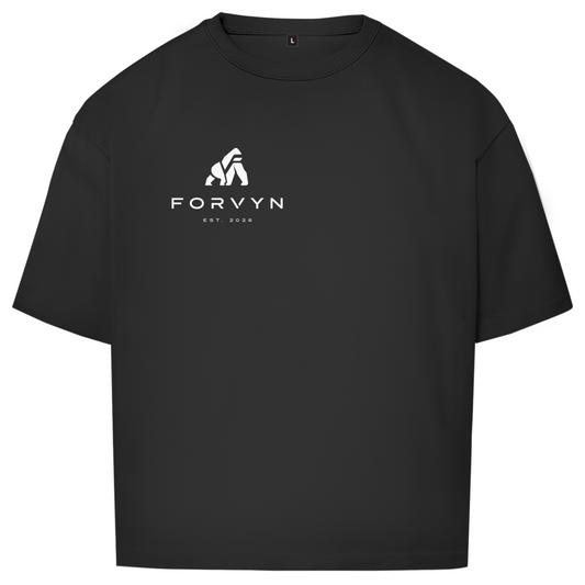 FORVYN Oversize-T-Shirt „FREE SPIRIT“ in Schwarz – Vorderansicht.