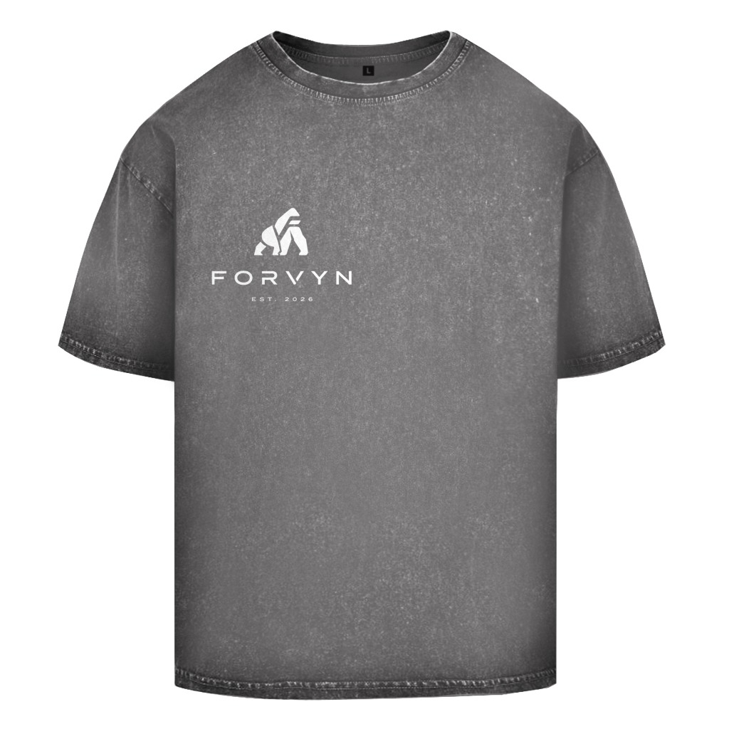 FORVYN Washed Oversize-T-Shirt „FREE SPIRIT“ in Asphalt – Vorderansicht.