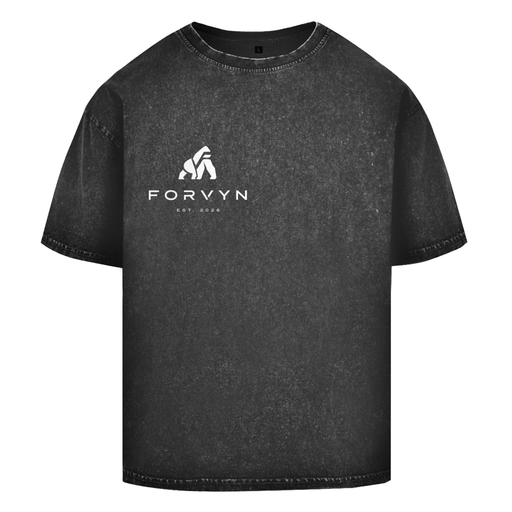 FORVYN Washed Oversize-T-Shirt „FREE SPIRIT“ in Schwarz – Vorderansicht.