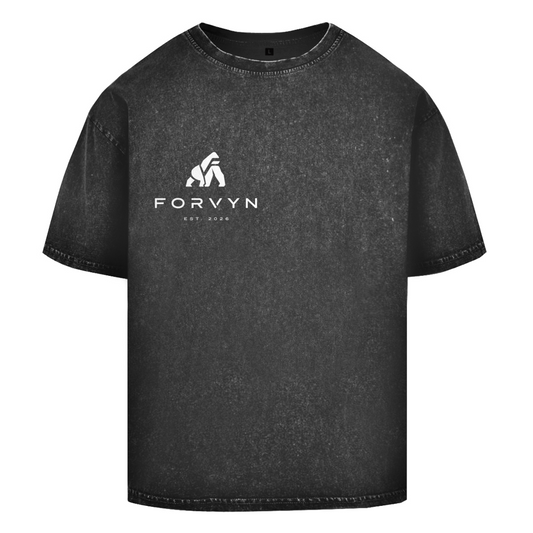 FORVYN Washed Oversize-T-Shirt „FREE SPIRIT“ in Schwarz – Vorderansicht.