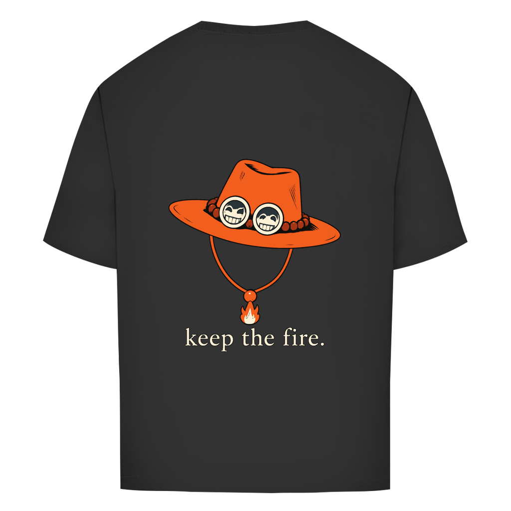 FORVYN Oversize-T-Shirt „KEEP THE FIRE“ in Schwarz – Rückansicht.