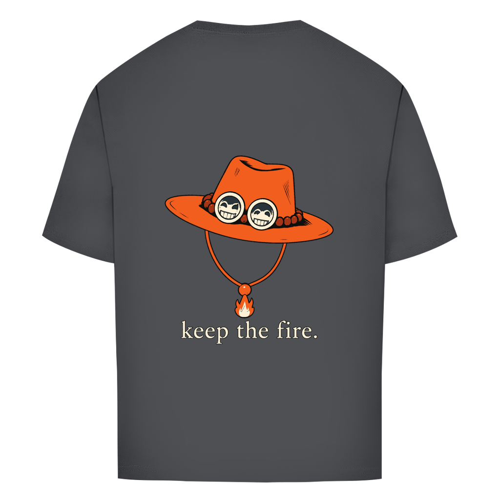 FORVYN Oversize-T-Shirt „KEEP THE FIRE“ in Charcoal – Rückansicht.