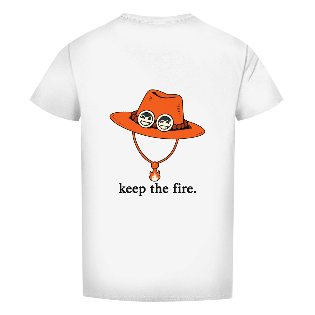 FORVYN T-Shirt mit normalem Schnitt „KEEP THE FIRE“ in Weiß – Rückansicht.