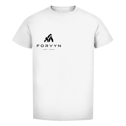 FORVYN T-Shirt mit normalem Schnitt „KEEP THE FIRE“ in Weiß – Vorderansicht.