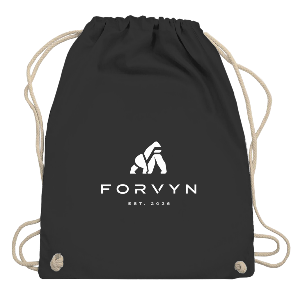 FORVYN Turnbeutel in Schwarz – Vorderansicht.