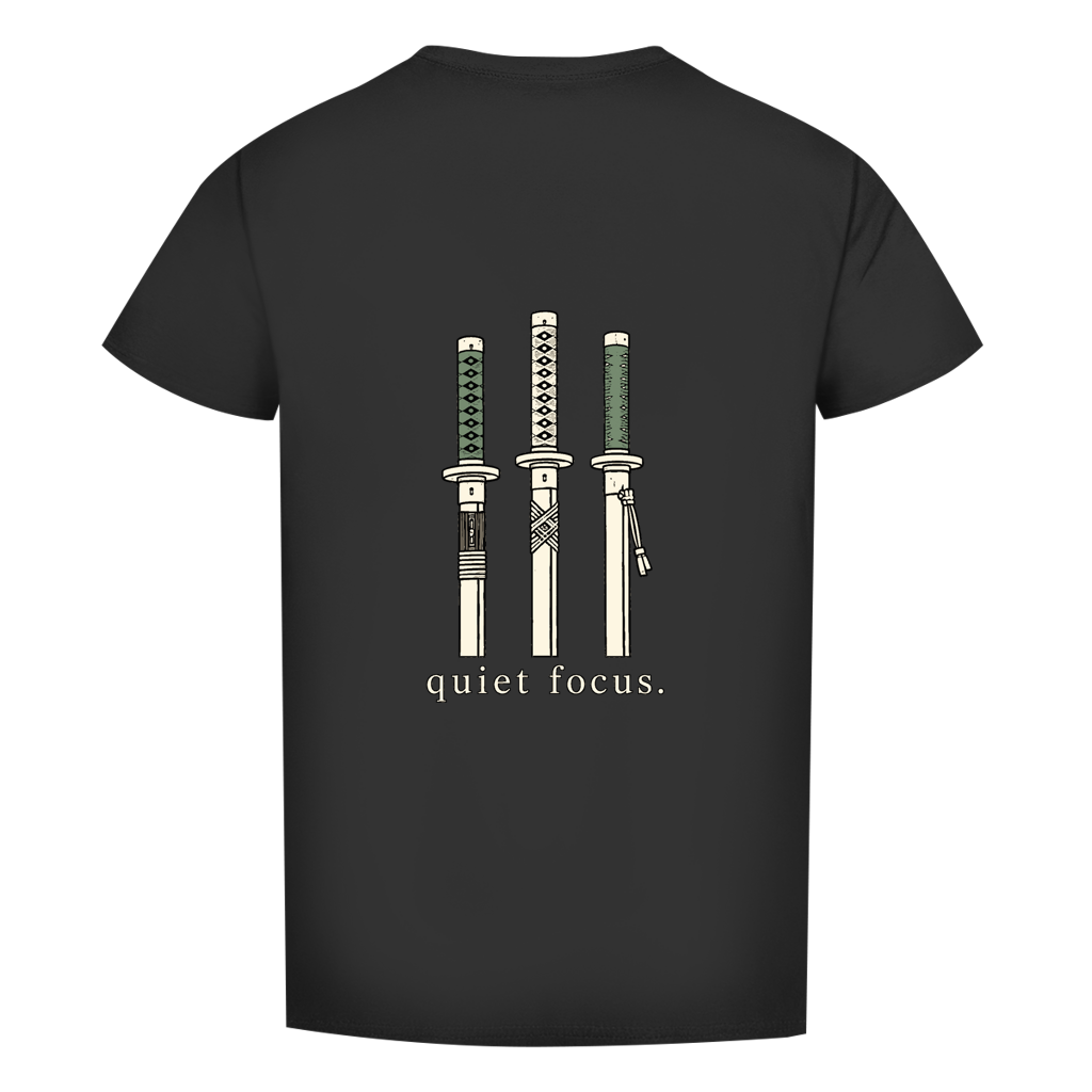 FORVYN T-Shirt mit normalem Schnitt „QUIET FOCUS“ in Schwarz – Rückansicht.