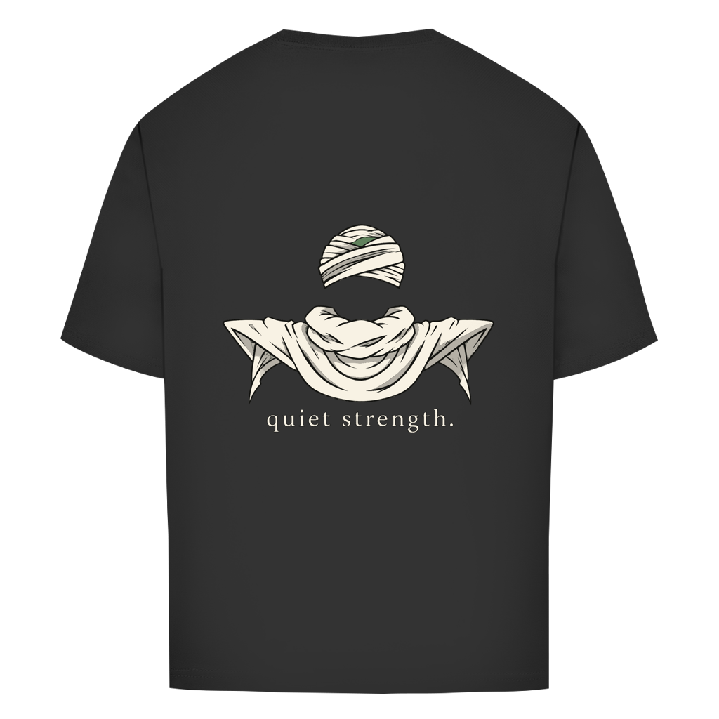 FORVYN Oversize-T-Shirt „QUIET STRENGTH“ in Schwarz – Rückansicht.