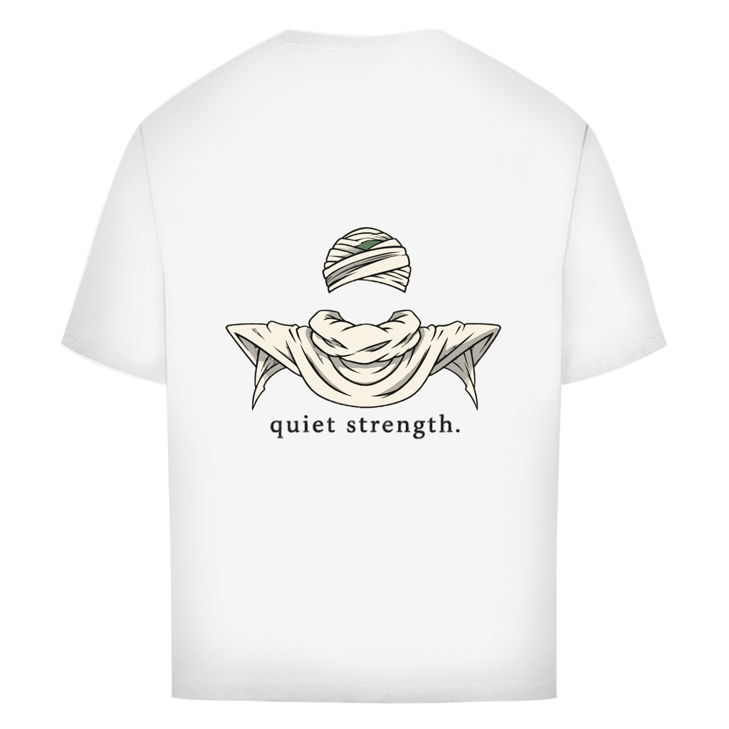FORVYN Oversize-T-Shirt „QUIET STRENGTH“ in Weiß – Rückansicht.