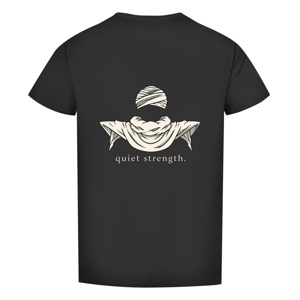 FORVYN T-Shirt mit normalem Schnitt „QUIET STRENGTH“ in Schwarz – Rückansicht.